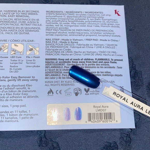 NWT led gel mani nail strip set with metallic blue finish no led light included - Picture 4 of 5